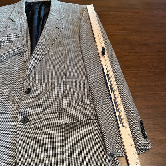 Hickey Freeman Men Silk Wool 2-button Houndstooth Suit Jacket Blazer Tan Black - Picture 5 of 8